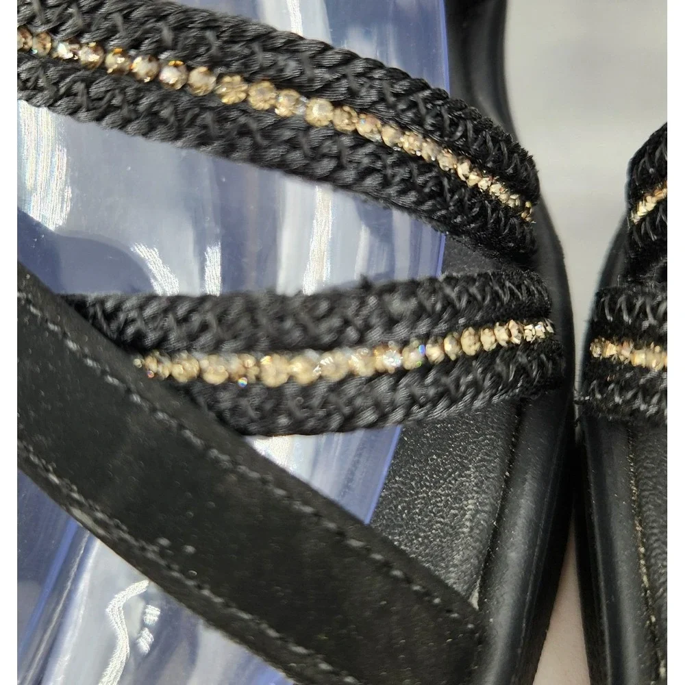 Skechers Cali Rumble On Classy Way Wedge Sandals Womens 7 Black Strappy Shimmer